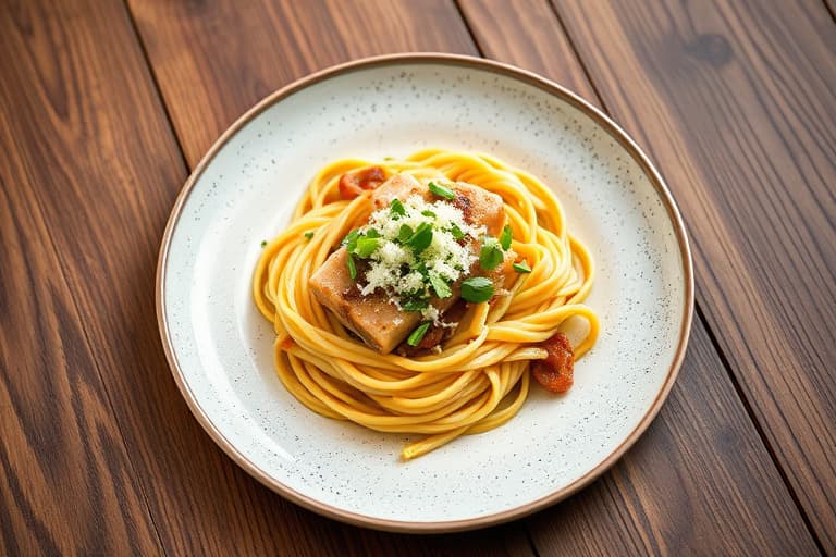 Pannestekt svinenakke med senneps-spätzle og eple-koriandersalsa