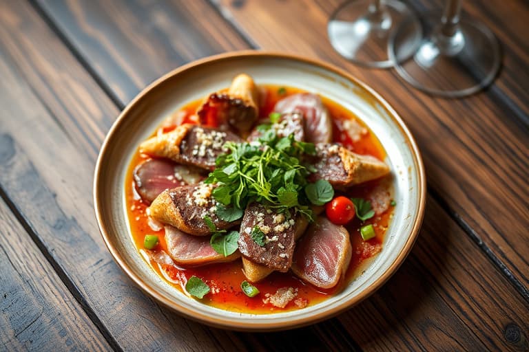 Lamb Carpaccio med lammeturnover og gresk salat