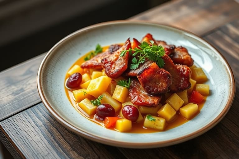 Baconinnpakket scampitournedos med sommerlig succotash