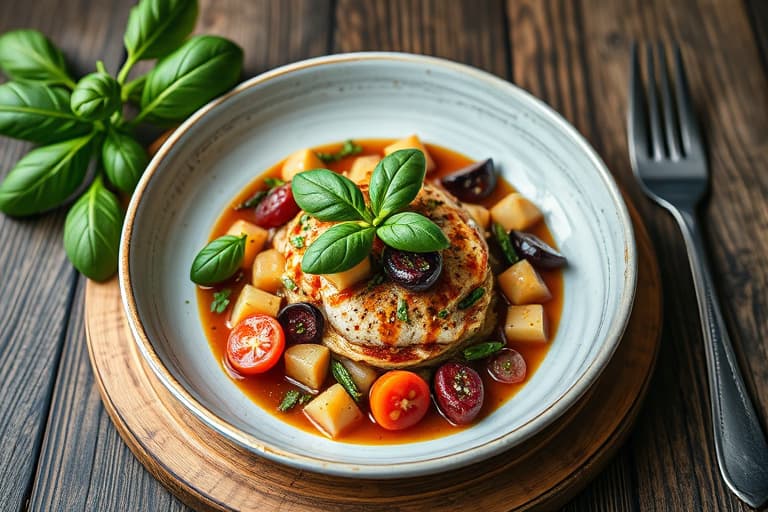 Basil, gressløk og rømmepuré av rødløk