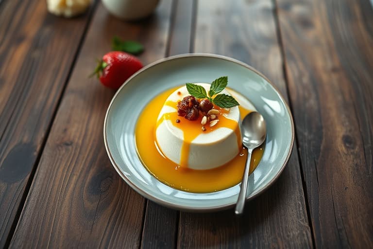 Ristet kokosrispudding med kirsebærsirup