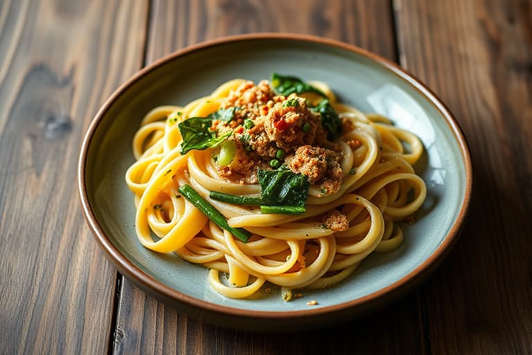 Pappardelle med ingefærbiff og bok choy