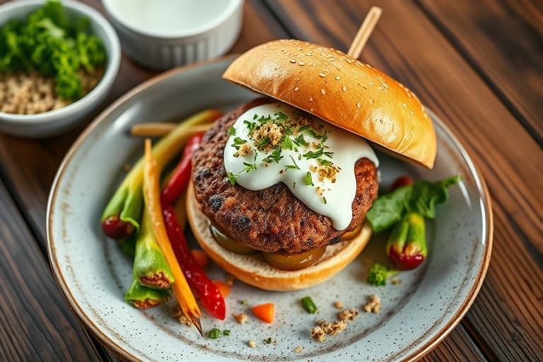 Økologisk lammeburger med fersk myntayogurt og quinoa