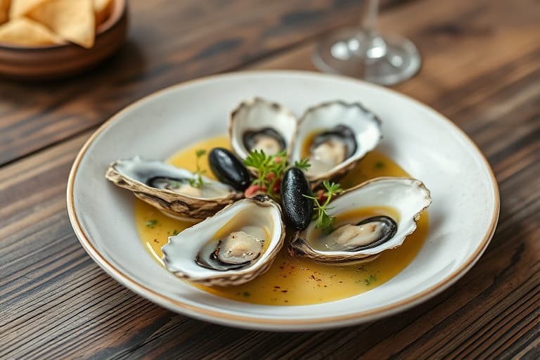 Nage Oysters og asparges i Pernod Velouté