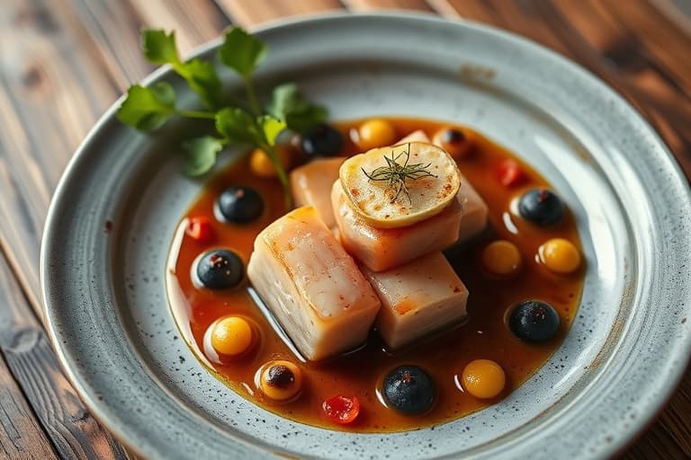 Aspic av langsomt kokt kalv med sprø brissel og svarte trumpet-sopper