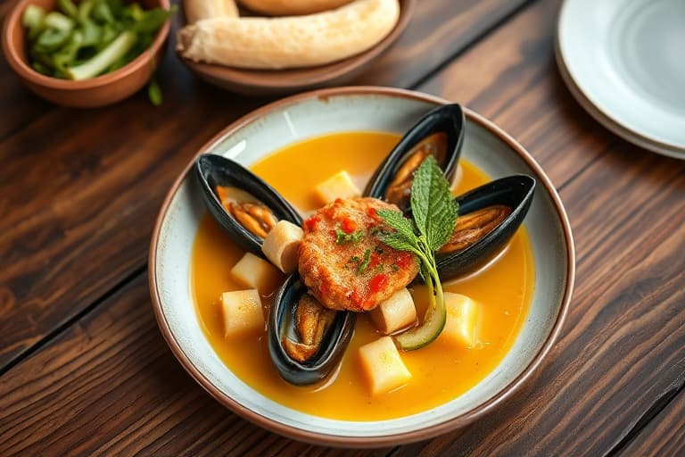 Halong-mussels kokt i kokosmelk med duft av sitrongress Con Don Nau Xa Cot Dua