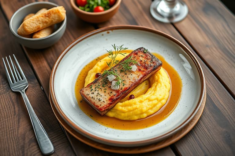 Svinefilet med polentakaker