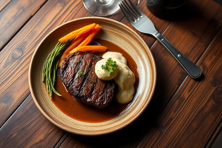 Panert ribeye med fransk løkconfit