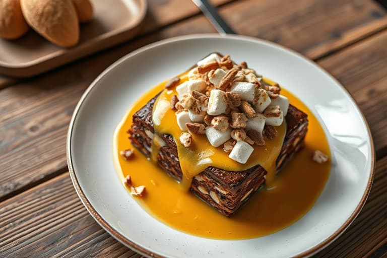 Rocky Road-brødterte med marshmallow-saus