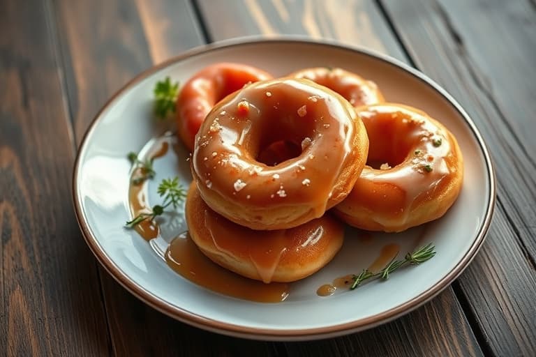 Pistasjdekkede rosegull-glaserte gjærbakstdoughnuts