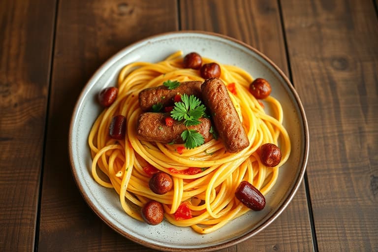 Penne med Cajun Hot Links og chipotle-reker