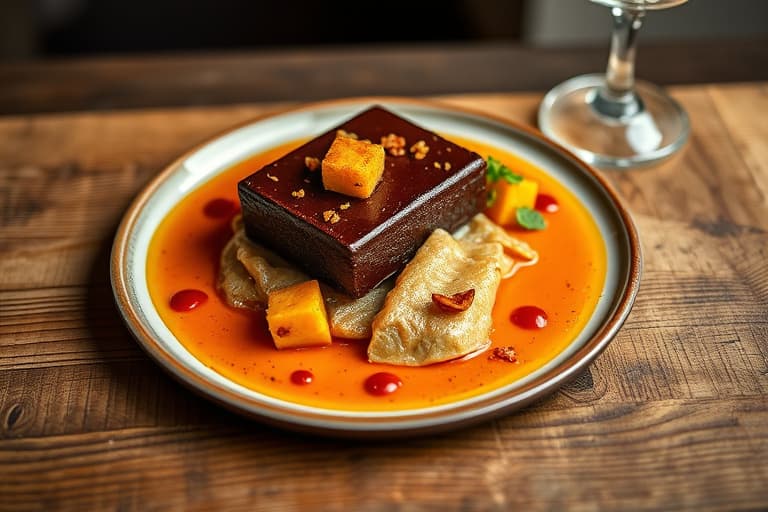 Krydret varm meksikansk sjokolade med iskrem, drysset med chilipulver