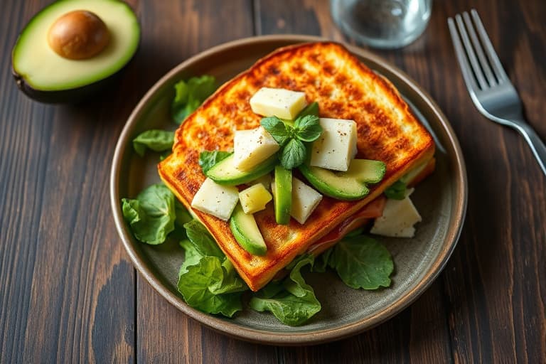 Kyllingsalat med avocado og cheddar panini
