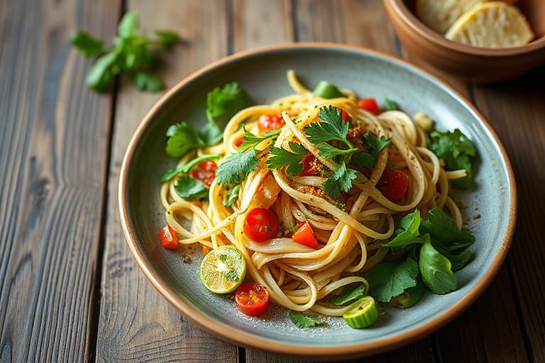 Mais- og vårløksalat med koriander- og myntedressing