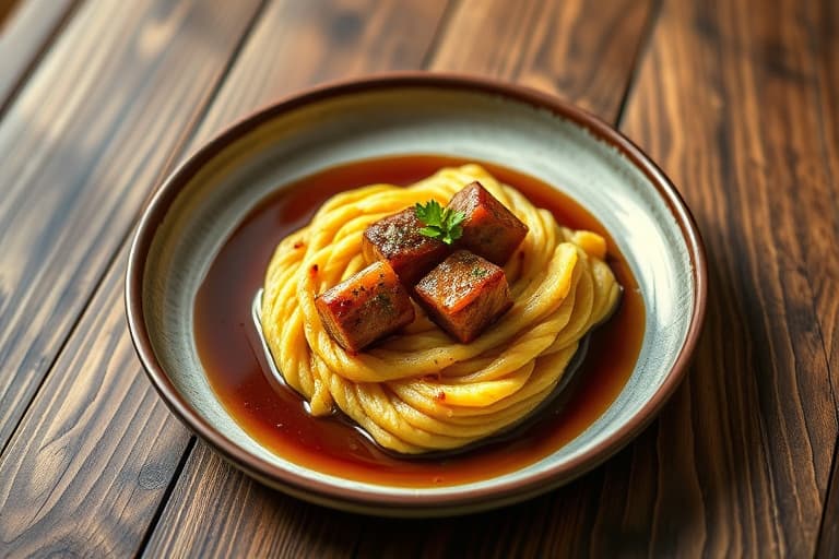 Stinkende polenta, stekt kylling, sprøkål, rødvin, balsamico, demi-glace