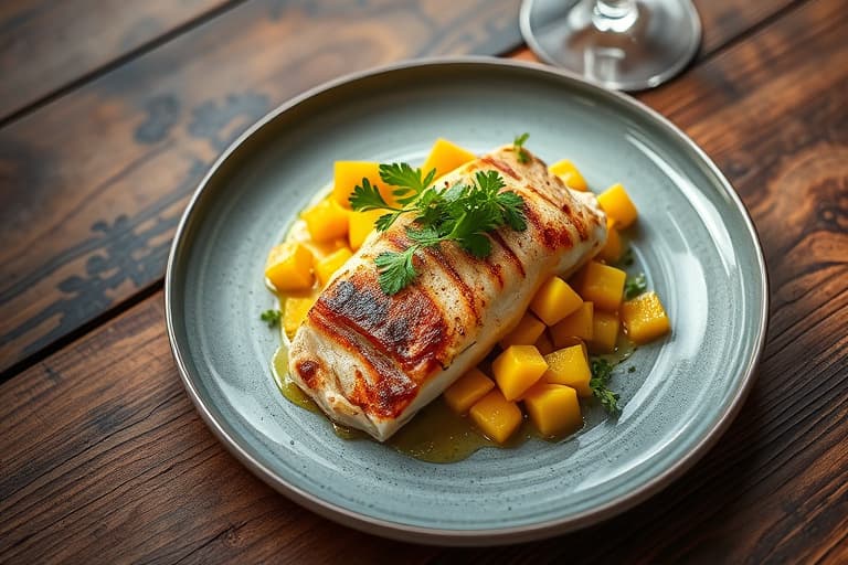 Marokkansk stil tilapia med spisskummen, mango og koriander