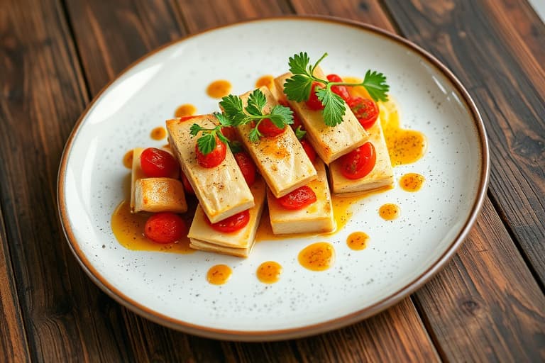 Helstekt helsild med gul tomatvinaigrette