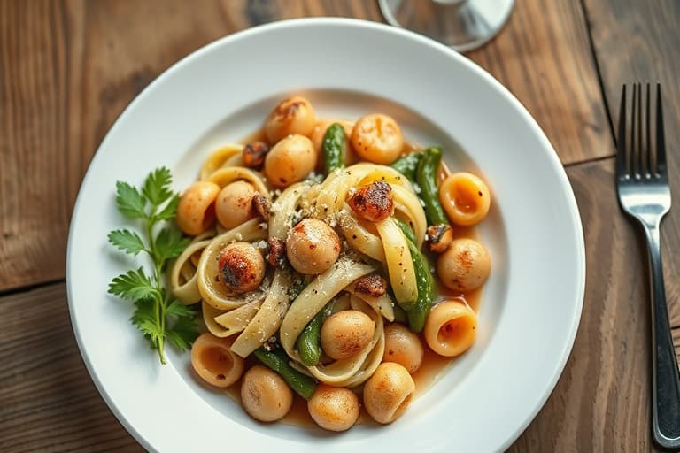 Misunnelig grønn orecchiette og pølser braisert i rødvin