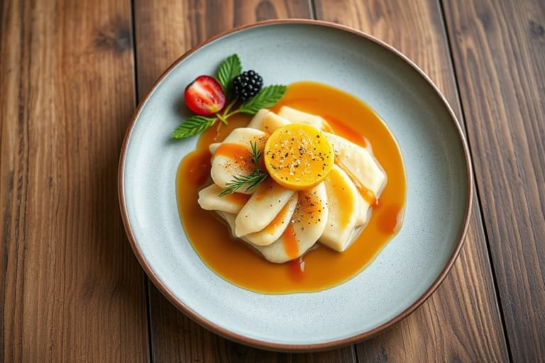 Gresskarpannekaker med rotbærlikør-sirup, karamelliserte bananer og kanelkrem.