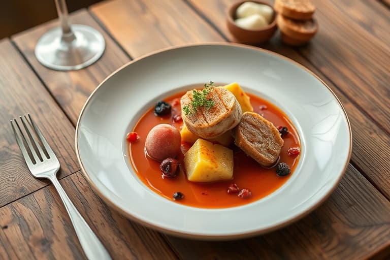 Lammelår med vårpoteter og ostegateau, servert med ertefrikassé