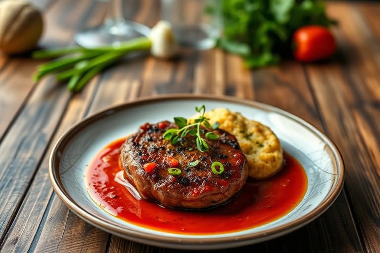 Bifffilet mignon med svart pepper, geitost og ovnsbakt rød peppersalsa