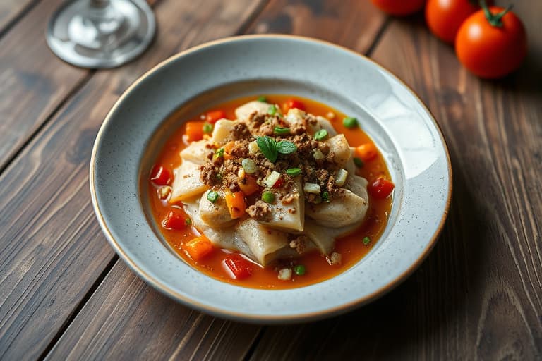 Kald estragon- og tomatsuppe med grønnsaksconfetti