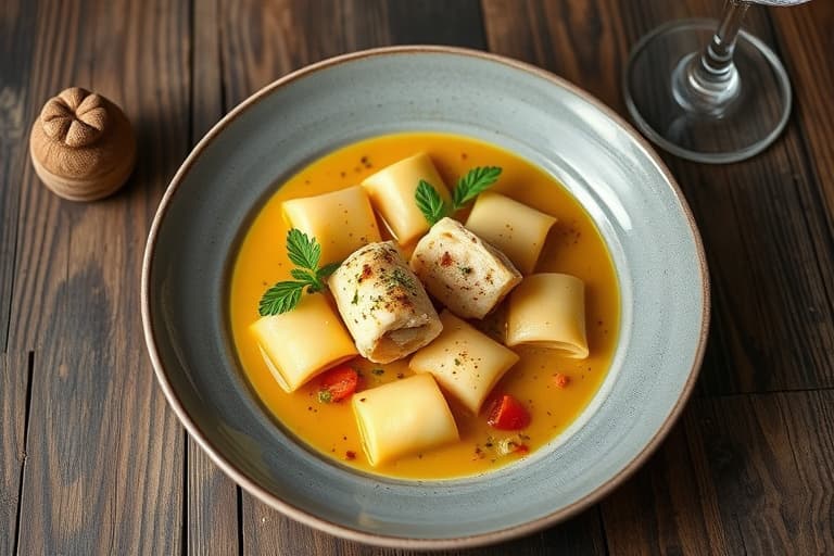 Frossen ravioli- og wontonsuppe