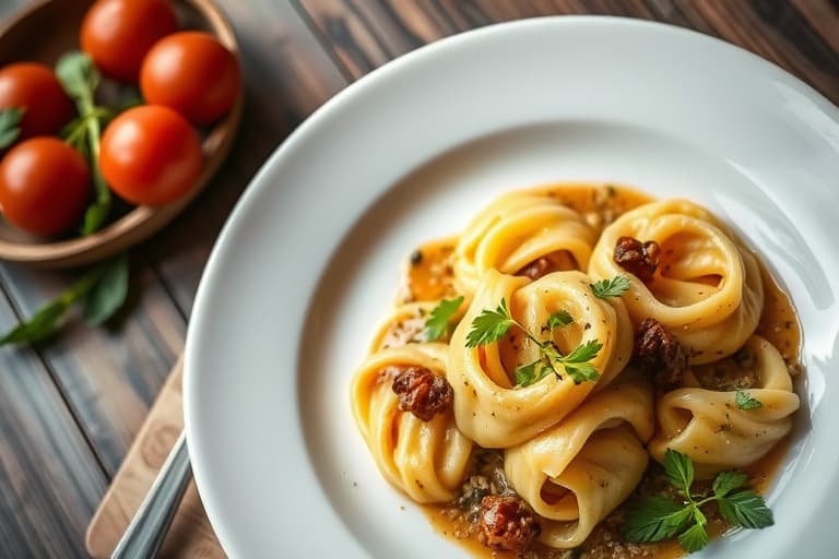 Reker og gressløk-ravioli med druesomt saus