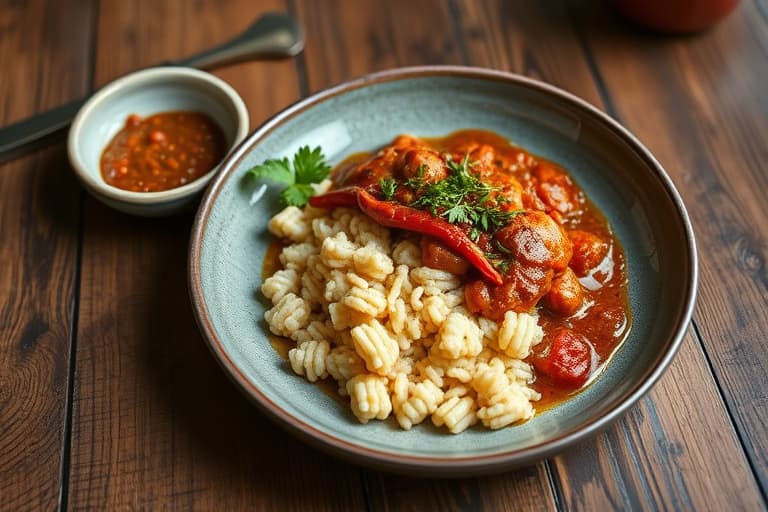 Hummer- og grønn chiligryte med ovnsbakt mais, servert med grønn chiligurè