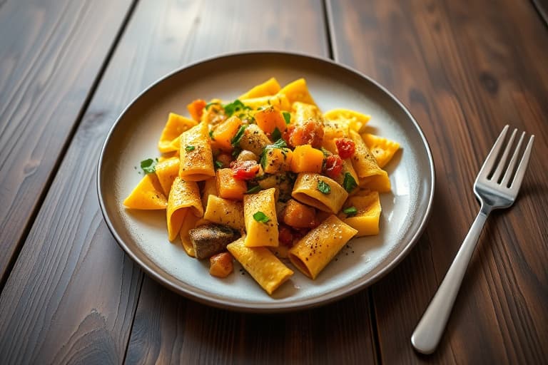 Farfalle med squash, gul squash og mynte