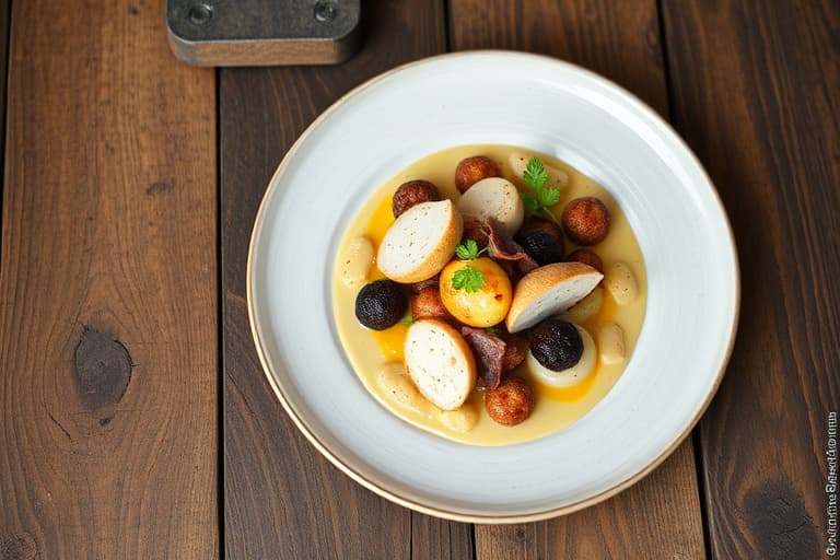 Sprøskinnet Chesapeake Bay-steinbit med Hayman-søtpotet, Virginia-countryham og blåkrabbhash, smeltede purre og Meyer-sitron-smør