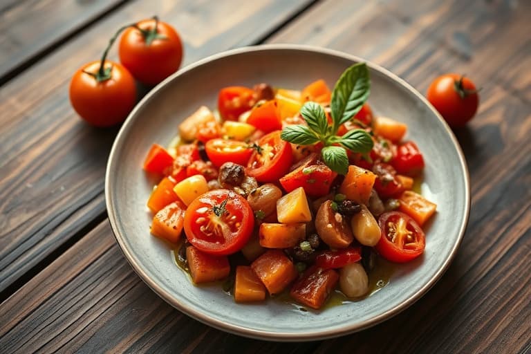 Tomat-, paprika- og løksalat