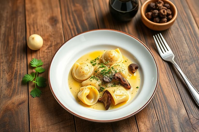 Gorgonzolasaus med valnøtter til fylt tortellini med gresskar eller porcini.