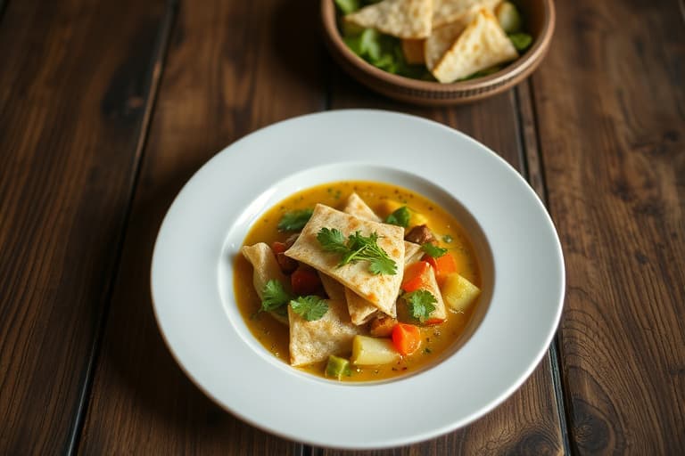 Langtidskokt kyllingsuppe med tortilla