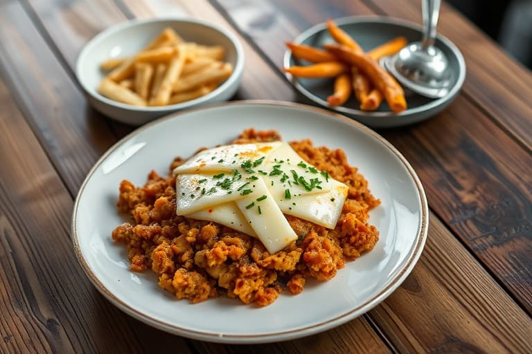 Cheesetein og skinke- og hash brown-grateng