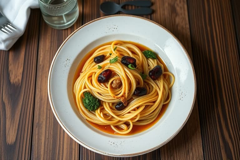 Reker og sopp linguini med kremet ost-urtesaus