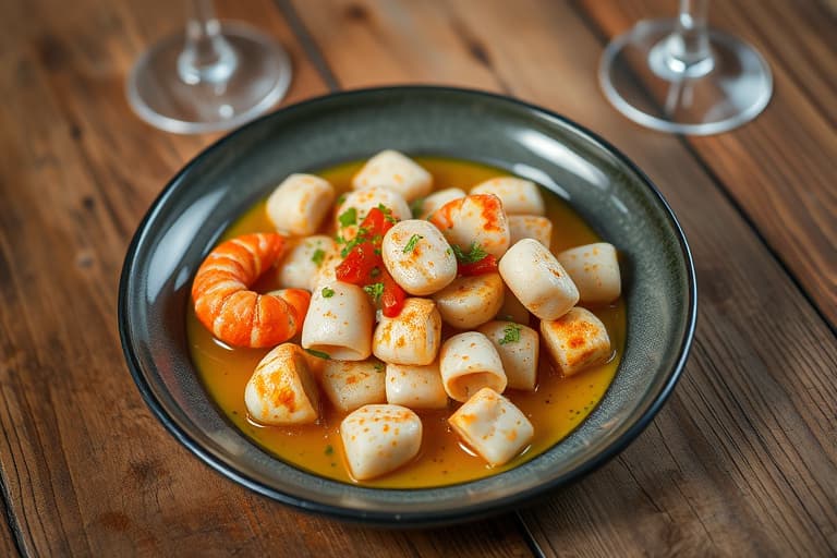 Saltstekte sopp fylt med krabbe