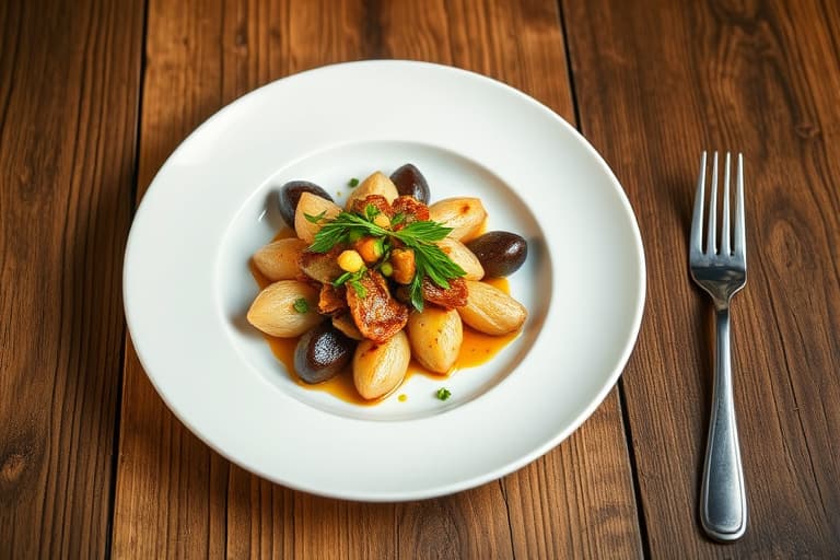 Stekte poteter med grønnsaker