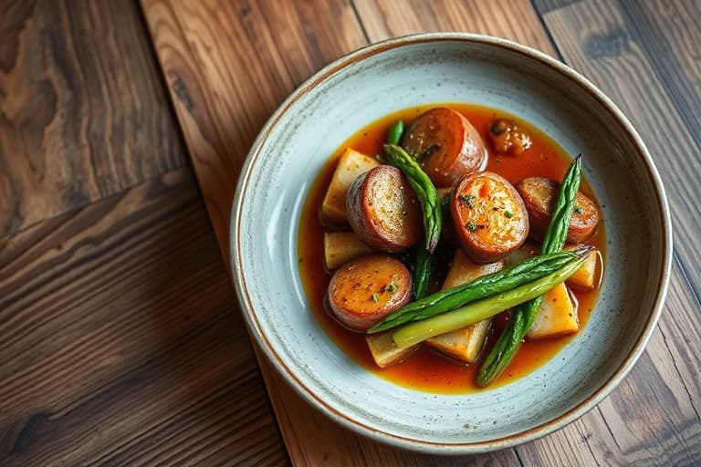 Ovnsbakte røde poteter og asparges