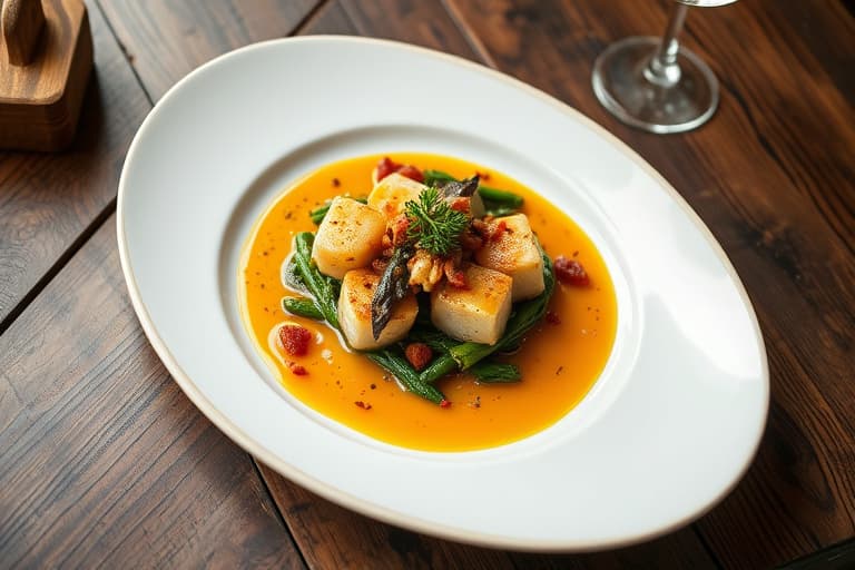 Langtidskokte grønne bønner, skinke og poteter