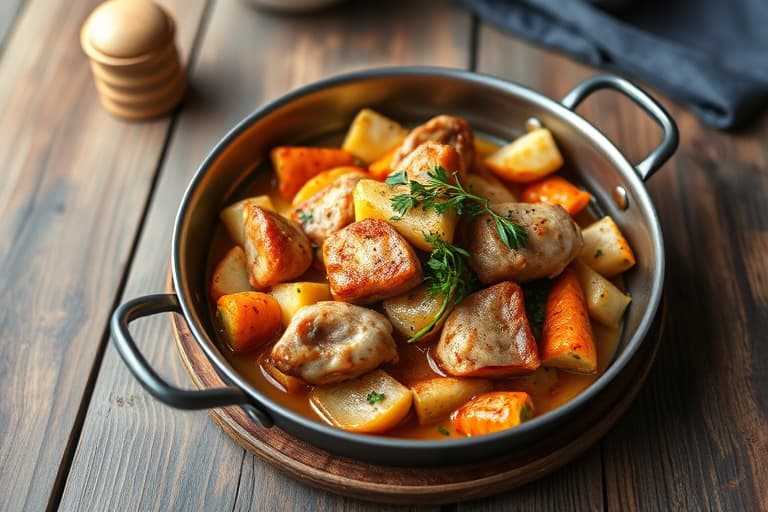 Løk og stekte svinekoteletter i panne