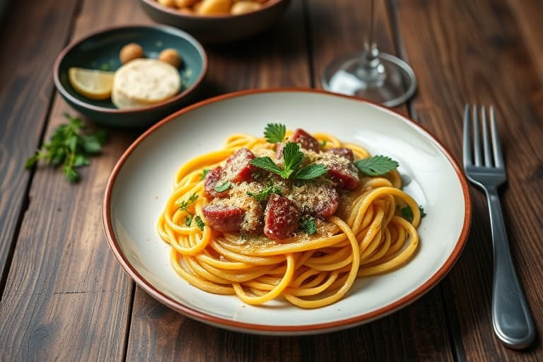 Pølse og båndpasta Florentine