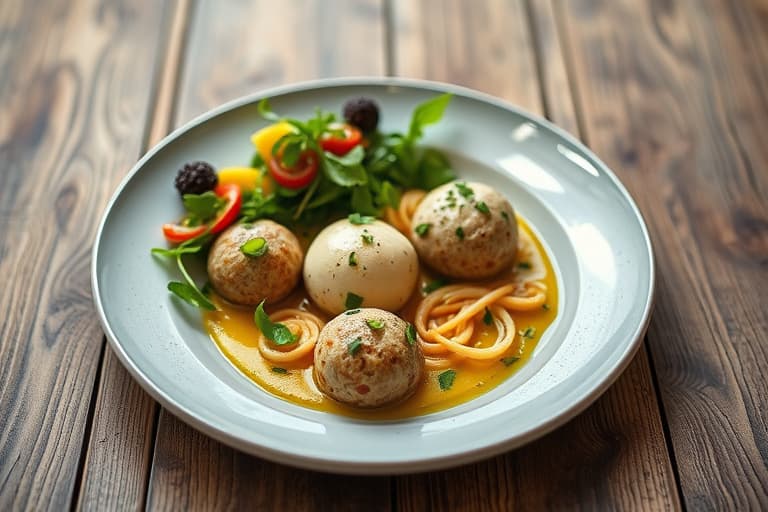 Vegetariske søt- og surkaker med kjøttboller