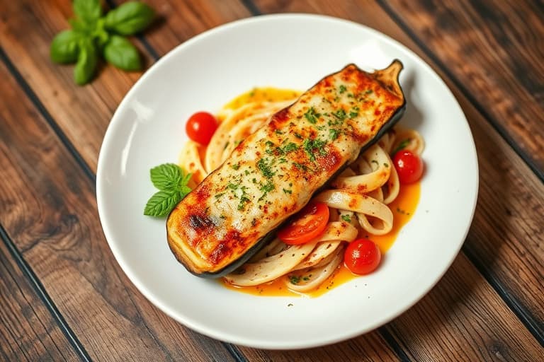 Aubergine- og tomatgrateng