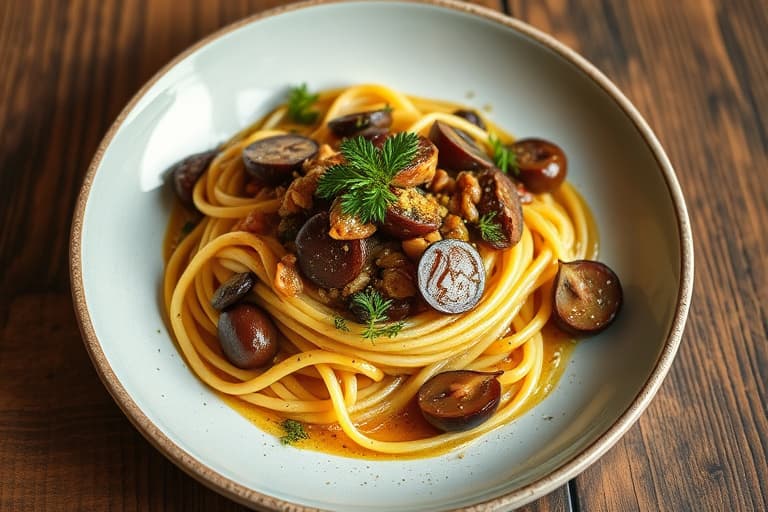 Pasta skjell med portobelloburgere og asparges i Boursinsaus