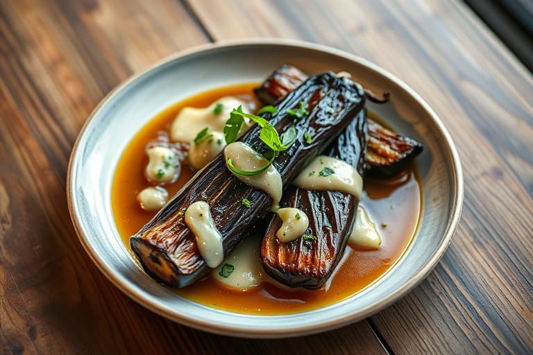 Aubergine med hvitløksaus