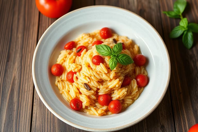 Risotto med tomat, mais og basilikum