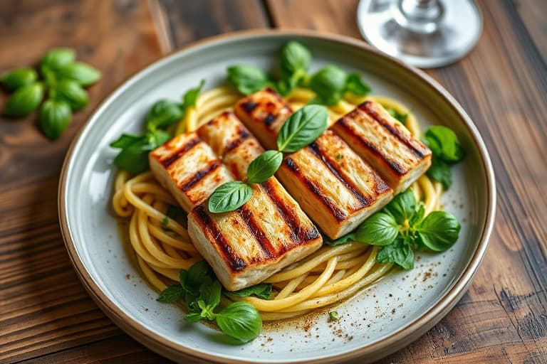 Basil- og hvitløksmarinerte grillet svinekoteletter