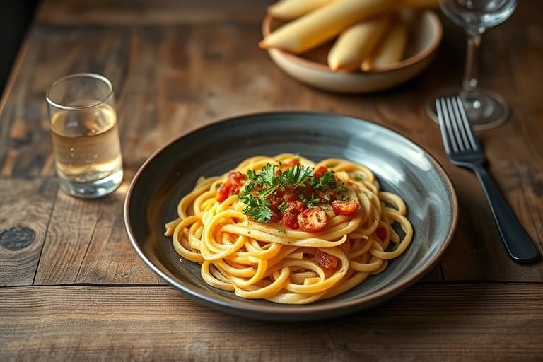 Bakt penne med røkt pølse