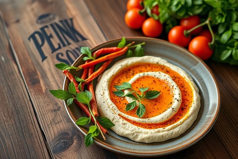 Krydret ovnsbakt rød paprika- og fetahummus
